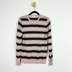 Reiss Dusty Pink Gray White Stripe Crewneck Wool Sweater Top